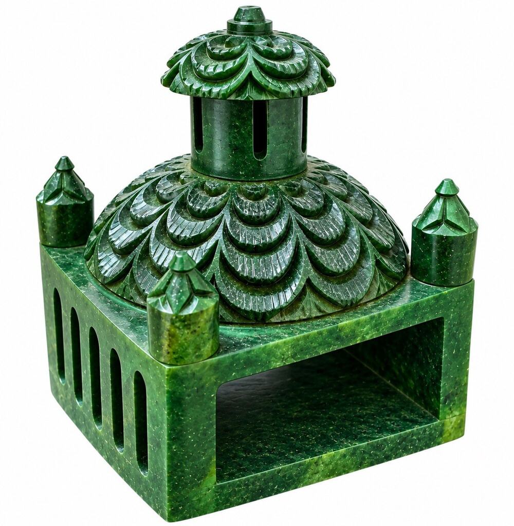 KIM SEYBERT GREEN CARVED PAGODA NAPKIN RING HOLDER MADE IN INDIA NEW IN BOX